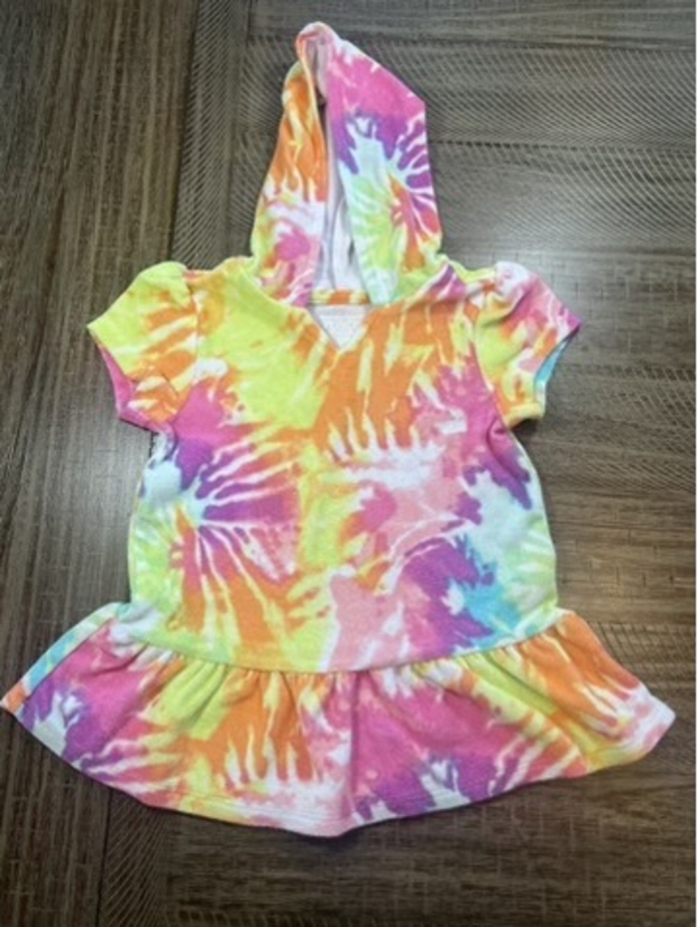 Children's Place baby girl 18 - 24month short sleeve hooded tiedye terry coverup